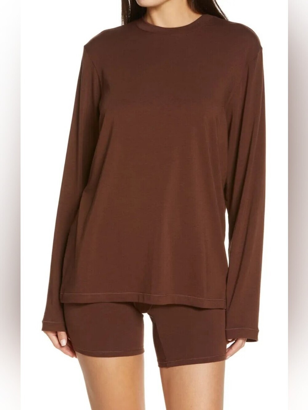 SKIMS Cotton Boyfriend Long Sleeve Tee Cocoa Size L Rare Discontinued